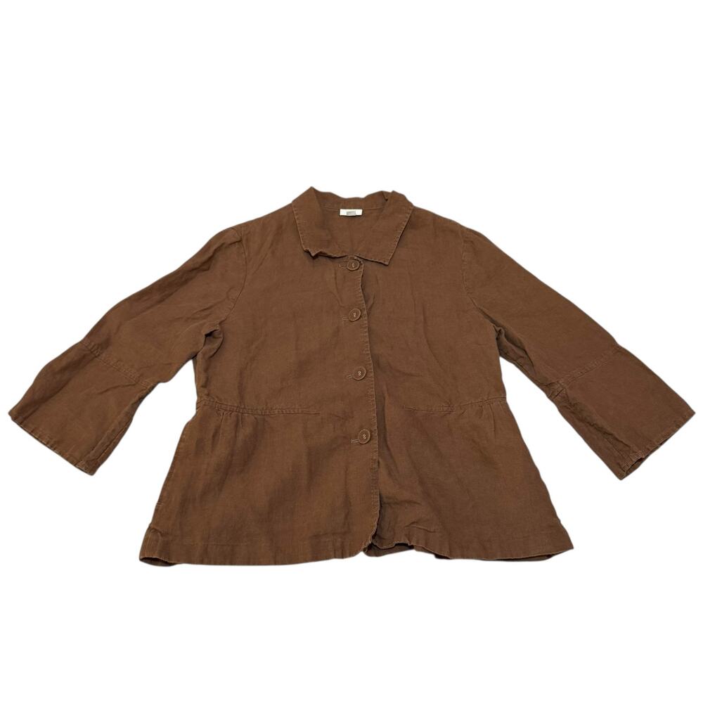 J. Jill Shirt Jacket 100% Linen Button Up Shacket Twee Lagenlook Brown Medium